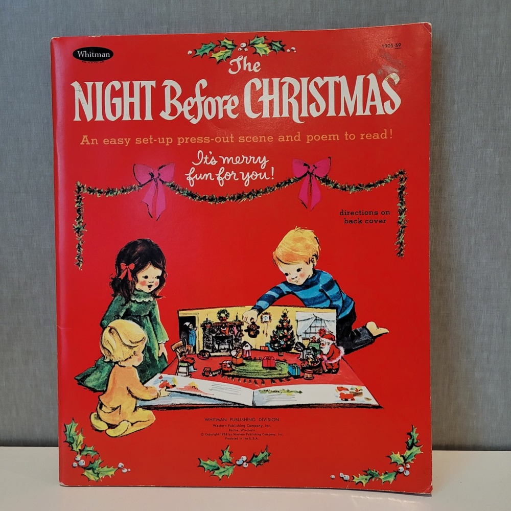 Whitman The Night Before Christmas Press-out Book 1968 Red Excellent Vintage MCM